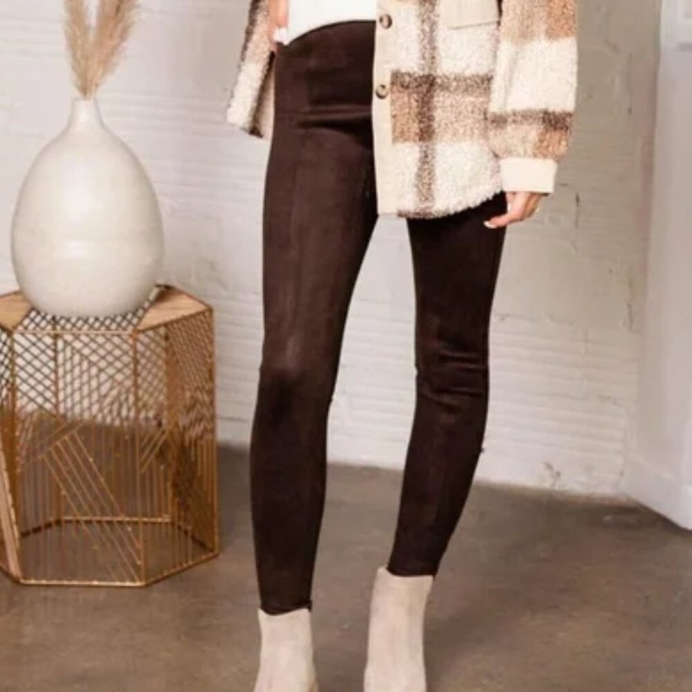 Spanx Stretch Faux Suede High Waisted Leggings 3X Chocolate Brown NWT